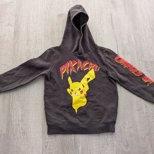 Unisex Kids Cute Pokemon Pikachu Cozy Fleece Pullover Hoodie Black XS 5-6
